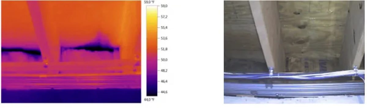 Thermal energy audit shows cold air infiltrating rim joist.