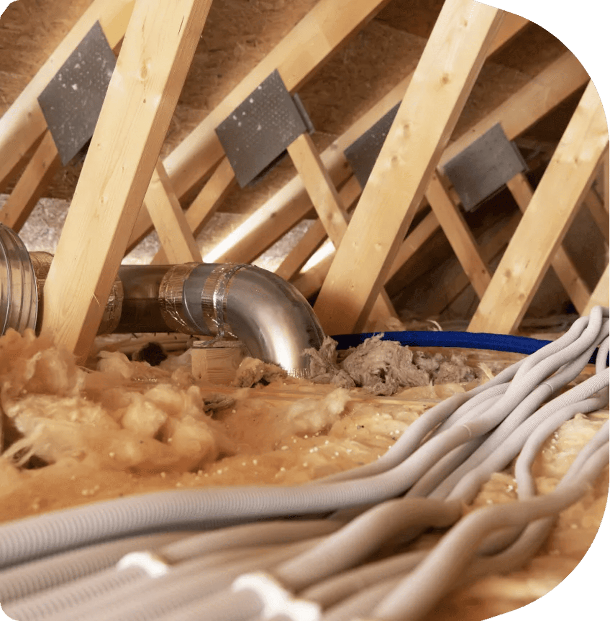 Attic with Insulation and Installed Ventilation System