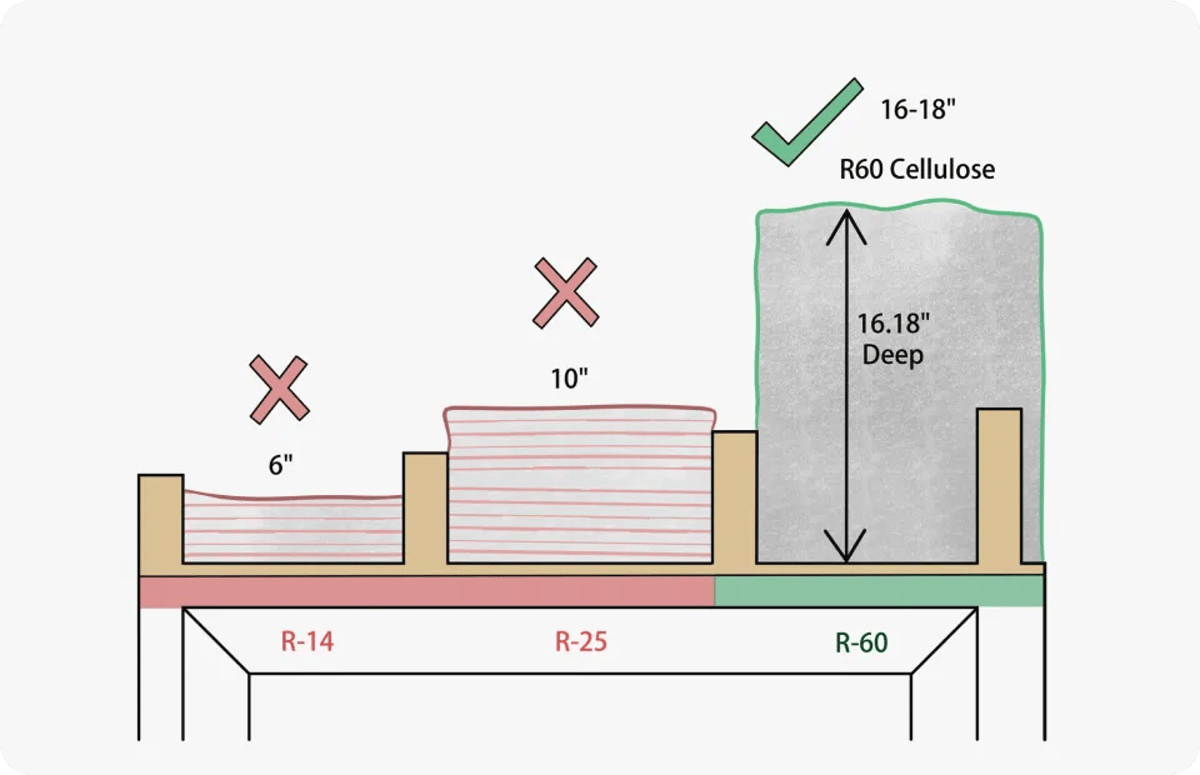 Diamgram Showing Proper Attic Insulation Depth R60