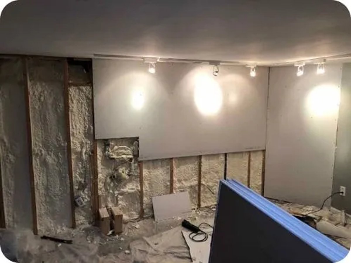 Drywall installed over foam