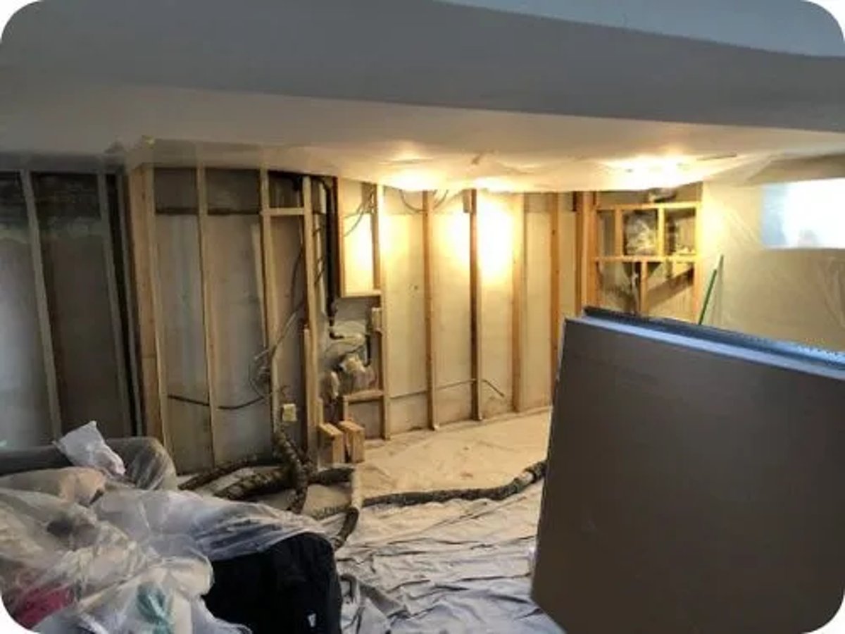 Basement wall ready for spray foam